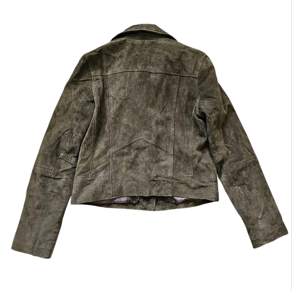 Aqua 100% Green Suede Leather Moto Zip Up Jacket Size Small - Picture 4 of 5